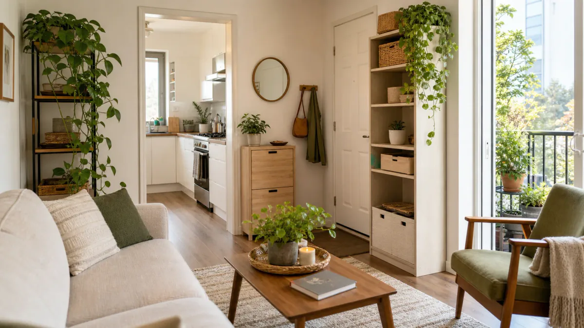 AI-generated illustration: Second compact-home view supporting A Practical Framework for a Calm, Organized Home