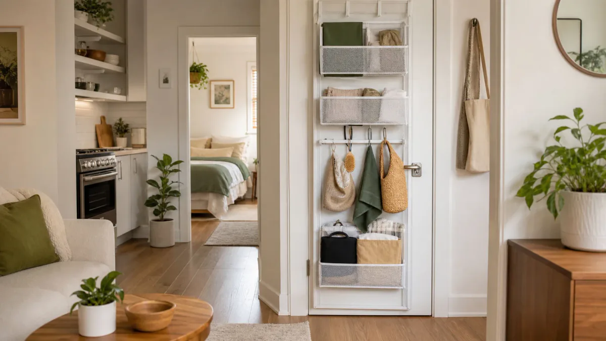 AI-generated illustration: Second compact-home view supporting How to Use Closet-Door Storage Without Visual Clutter