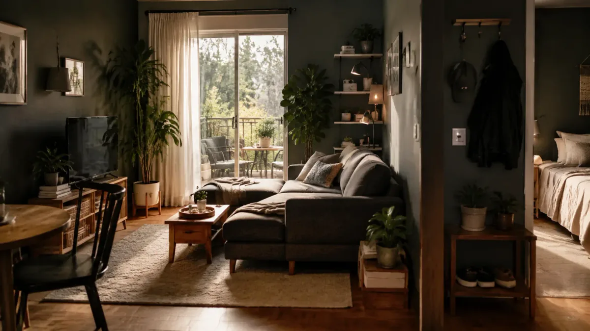 AI-generated illustration: Second compact-home view supporting How to Use Dark Colors in a Small Space