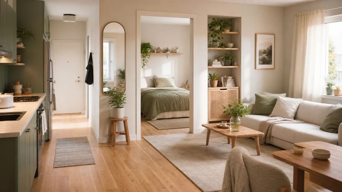 AI-generated illustration: Second compact-home view supporting A Quiet-Color Plan for a Small Apartment