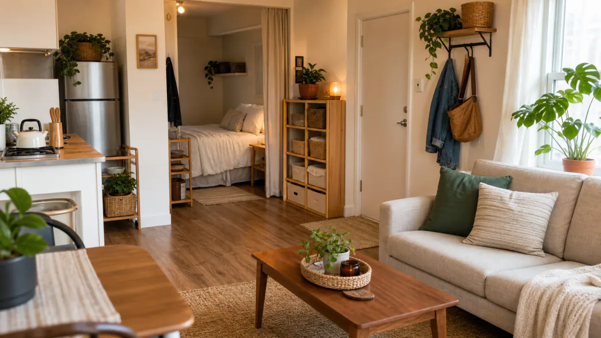 AI-generated illustration: Second compact-home view supporting The 7-Day Small-Apartment Cure